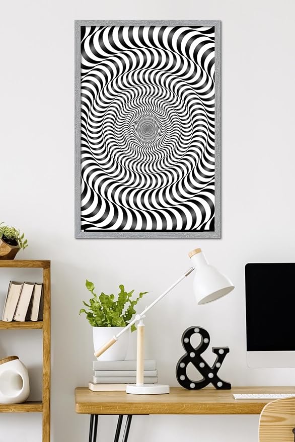 Trends International Zebra Stripe Optical Illusion Wall Poster, 34L x 22.4W, Gray Framed Version