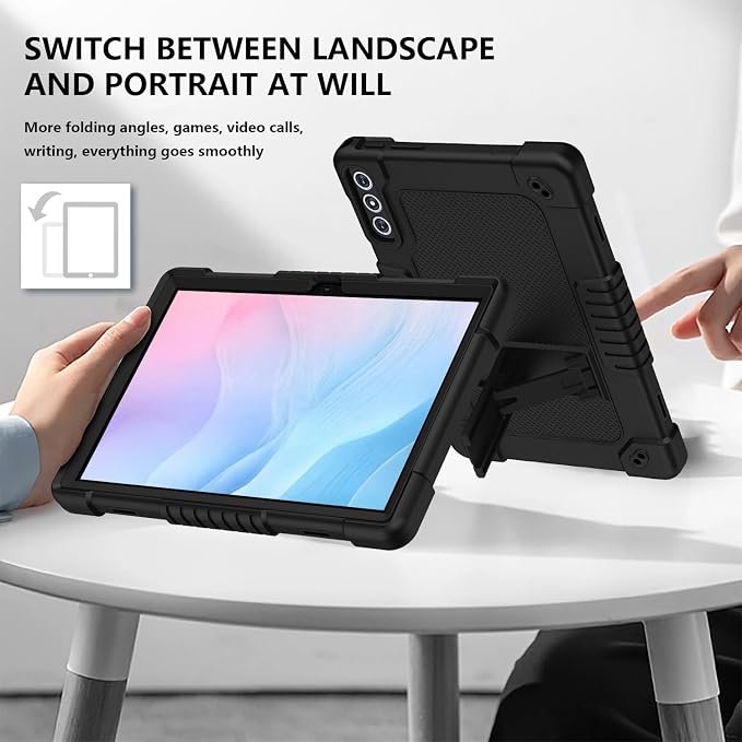 Case for KADYBE D106 Tabletfor MEIZE D106 Tablet CaseShockproof Hybrid Case with Shoulder Strap for VOZIZOV D106 Android 14/KADYBE D106/MEIZE D106/FEONAL 10.1 inch 2024 Tablet (Black)