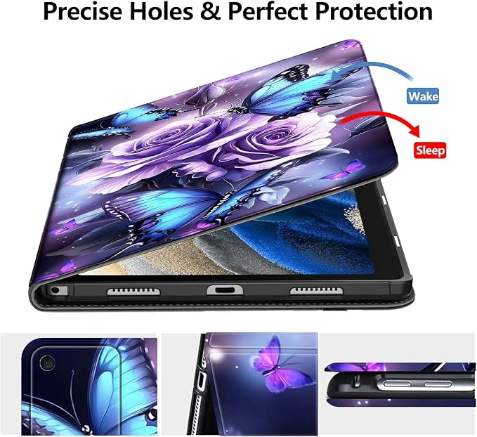 Case for Fire 7 2019/2017/2015Black Cat Purple Roses | DIGTIALL Slim Cover for Fire 7 Tablet 9th/7th/5th Gen 7.0 Folding Stand Protective Case Auto Sleep/Wake Smart Shell