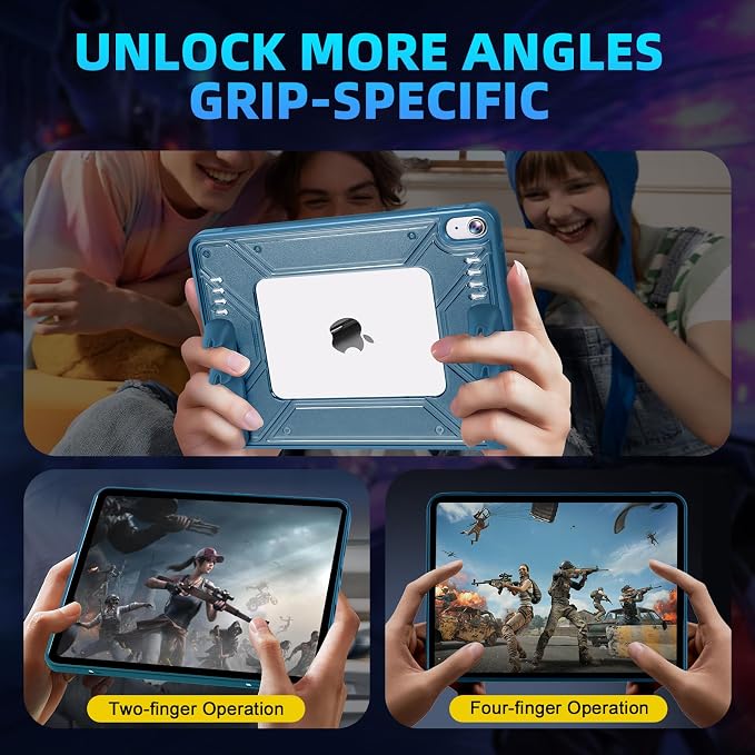 Gaming Case for iPad Air 11-inch M4/ M3/ M2 (2026/2025/2024) iPad Air 5th/ 4th Gen (2022/2020) 10.9 Inch Detachable Panel &amp Grip Auto Sleep/Wake Hollowed-Out Design (Black)