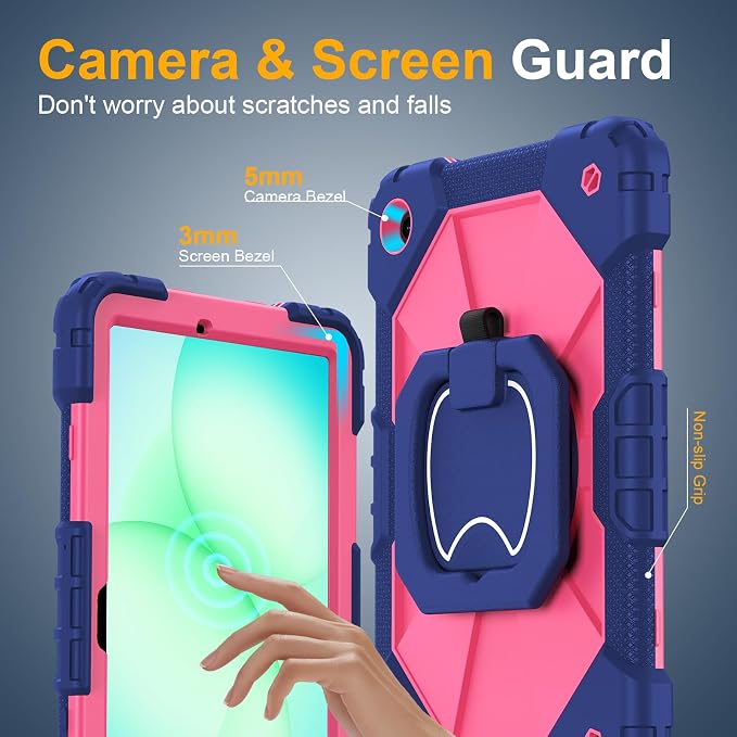 Case for Samsung Galaxy Tab A9 Plus 11 Inch 2023 Ubearkk Rugged Case for Samsung Galaxy A9+ Tablet SM-X210/X216/X218 with Screen Protector 360 Rotating Stand Shoulder Strap Pen Holder Black