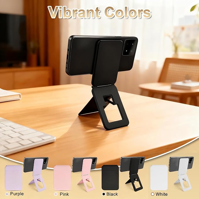 Magnetic Phone Stand Compatible with All Smartphones 17/16/15/14/13/12 Series Slim PU Leather Desk Stand with Angle Adjustment Portable &amp Includes 1 Strong Magnetic Ring for Any Phone(Pink)