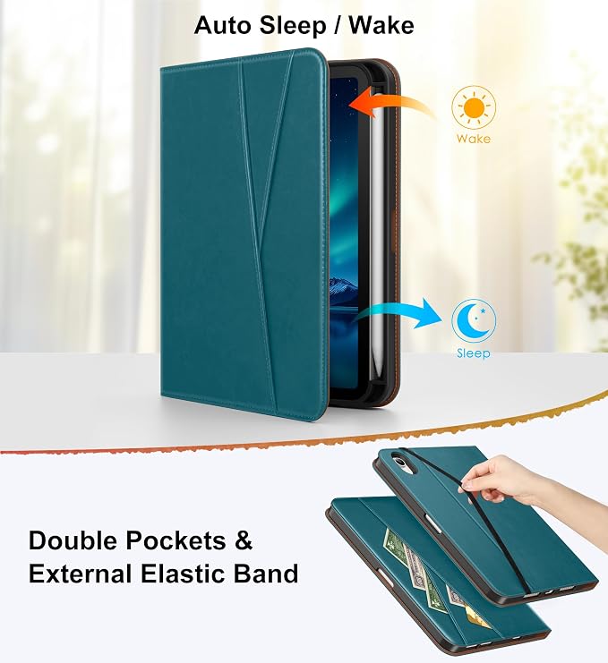 DTTO for iPad mini 7 A17 Pro 2024 aslo fit iPad mini 6 2021 Brown | 360 Degree Rotating Premium Faux Leather Folio Stand Cover with Pencil Holder Auto Sleep/Wake Multiple Angles Hand Strap