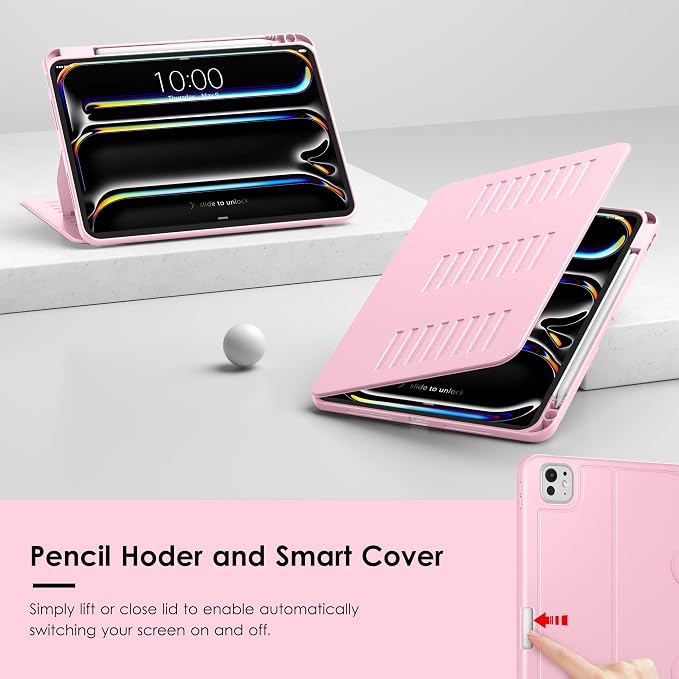 VIKESI Case for iPad Pro 11 inch (M5/M4) 2025/2024Multiple Angles Magnetic Stand CoverShockproof BackPencil Holderand Auto Sleep/WakeBlack