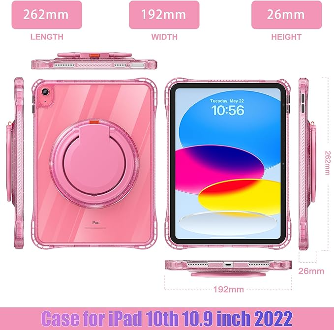 MEEgoodo Case for iPad A16 11th Generation 11 inch 2025 Cover for iPad 10th Generation 2022 Glitter Tablet Cases with Soft TPU &amp Transparent PC &amp Rotating Stand for Kids Light Blue