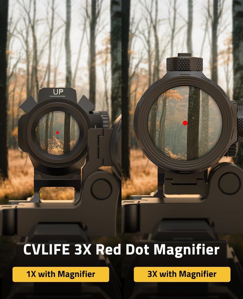 CVLIFE 3X Red Dot Magnifier with Quick-Release and Flip-to-Side Mount,2.95in Eye Relief,Absolute and Lower 1/3 Co-Witness Red Dot Sight with Magnifier,1000G Shockproof & IP67 Waterproof