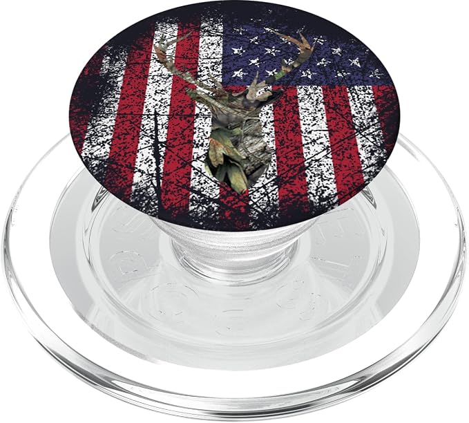 Deer Buck Hunting USA Flag Brown Camouflage Red White Blue PopSockets Adhesive PopGrip