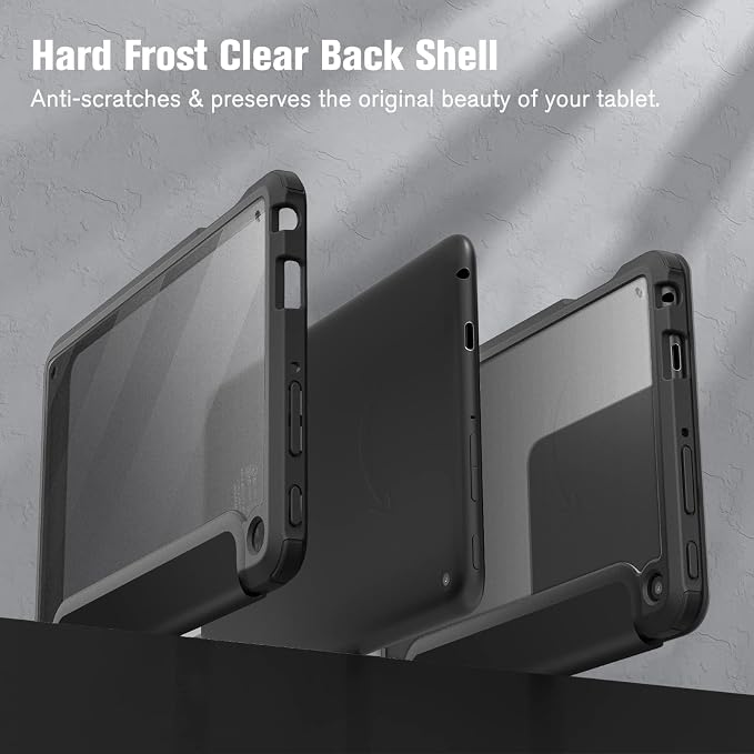 Fintie Hybrid Slim Case for Fire 7 12th Generation 2022 Black | Shockproof Clear Back Shell With Flexible TPU Bumper Soft Microfiber Lining Magnetic Closure Auto Sleep/Wake