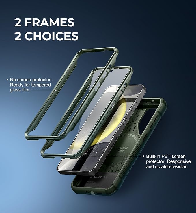 Dexnor Magnetic Case for Samsung Galaxy S24 Case with Kickstand &amp 2 Front Frames Built-in Screen Protector Compatible with Magsafe Rugged Shockproof Full-Body Protective Cover for Galaxy S24Gr