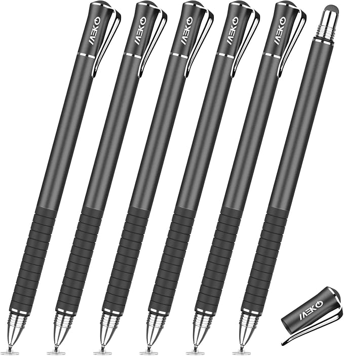 MEKO Stylus Pen for Touchscreen 2-in-1 Universal Stylus 6Pcs | MEKO 1st Gen Stylus Fiber &amp Disc Tips High Precision Work for iPad iPhone Android Tablets All Touch Screens-Black