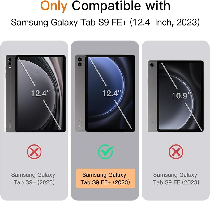 JETech Case for Samsung Galaxy Tab S9 FE Plus Black | Cover Slim Translucent Back Tri-Fold Stand Support S Pen Charging Auto Wake/Sleep Lightweight Shockproof Protection