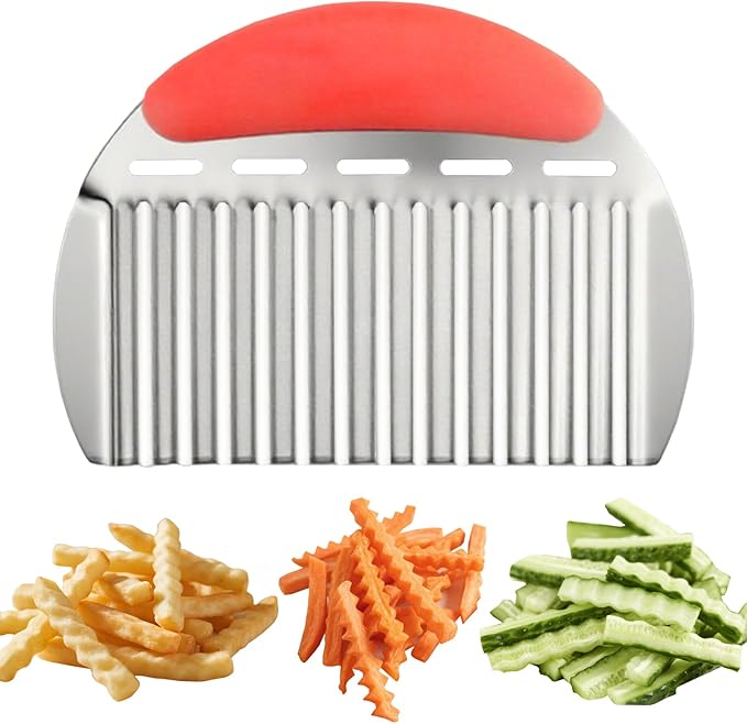 FATUXZ Large Potato Crinkle Cutter, Stainless Steel Waffle Fry Cutter