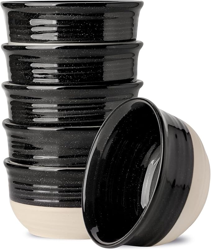 HASENSE Ceramic Soup Bowls and Cereal Bowls, 20 OZ Bowls for Kitchen Set of 6, Stackable Bowls Set for Ramem, Salad, Oatmeal, Rice, Snack, Dishwasher Microwave Safe, Black