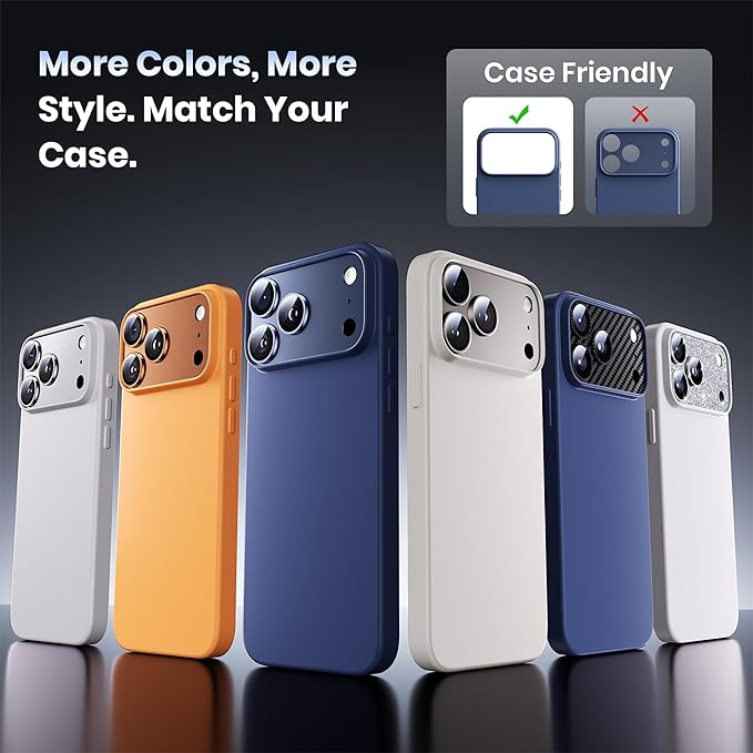 for iPhone 17 Pro Camera Lens Protector - 12FT Shatterproof | Military Grade Protection Strong Adsorption 9H+ Tempered Glass Camera Screen Full Protective Cover Case Friendly Black