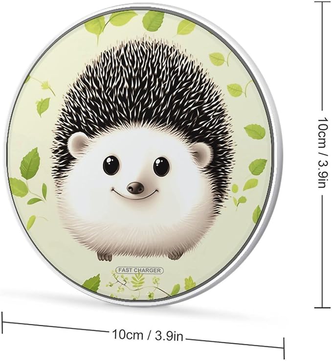 Cute Hedgehog Wireless Charger Aluminum Alloy Frame 10W Fast Charging Pad with Indicator Light 6mm Thin &amp Portable Wireless Charging Pad for Travel Home Office Desk