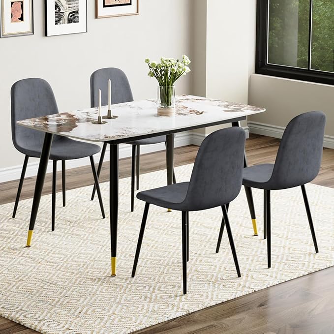 5 Piece Dining Table Set,4 Chair Dining Table Set, Sintered Stone Kitchen Table Top and Modern Chairs Set of 4 for Kitchen Dining Room, Small Space
