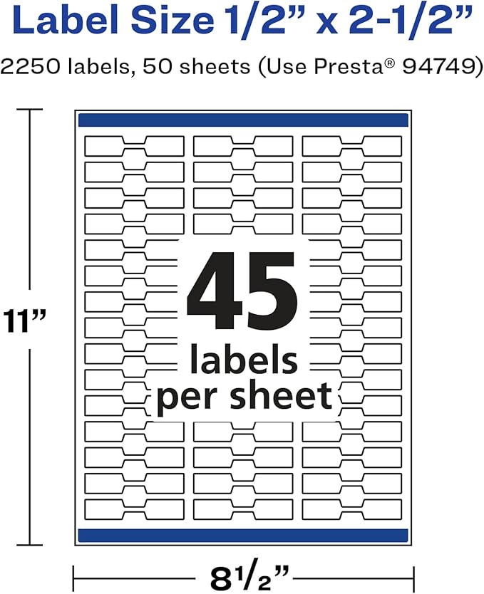 Avery Glossy White Barbell Labels, Sure Feed Technology, 0.5" x 2.5", 2,250 Glossy White Labels, Permanent Adhesive, Laser/Inkjet Printable