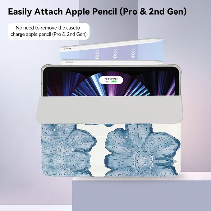 Lovmooful for iPad 9/8/7 Gen Case with Pencil Holder Cute-Bear Flower | Fit for iPad 9/8/7 (10.2-Inch2021/2020/2019 Model9th/8th/7th Generation)Soft TPUTrifold StandProtectiveGirly