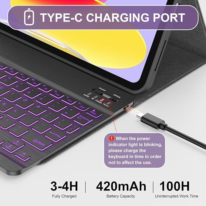 Soke for iPad (A16) 11th/10th Gen Case with Keyboard Black Marble | For iPad 11/10.9 inch(2025/2022) 7 Color Backlight Magnetic wireless Detachable Keyboard Case Built-in Pencil Holder