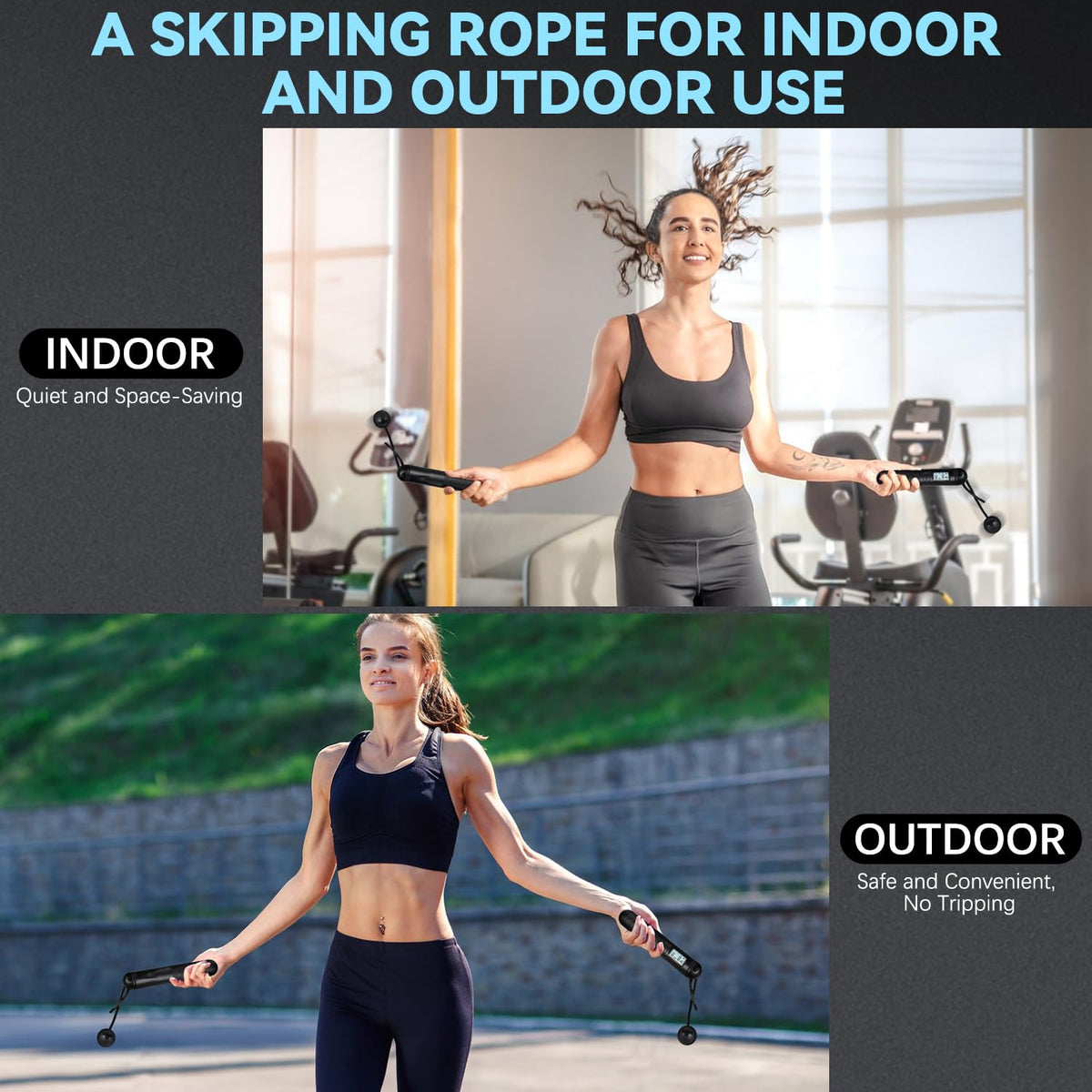 2 In 1 Digital Counting Jump Rope Adjustable Cordless Fitness Skipping Rope