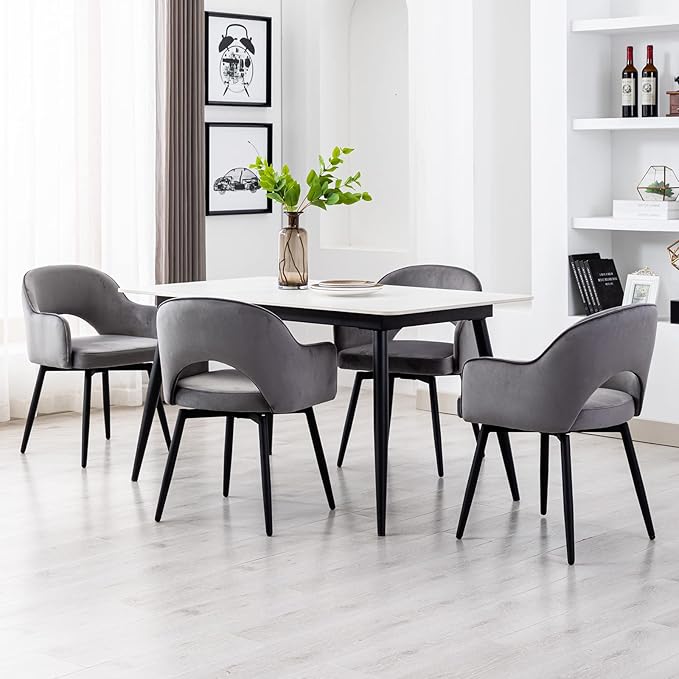 DUOMAY Swivel Dining Chair Set of 6, Velvet Upholstered Side Chair Modern Accent Guest Chair Home Office Desk Chair with No Wheels for Dining Room Living Room Office, Grey