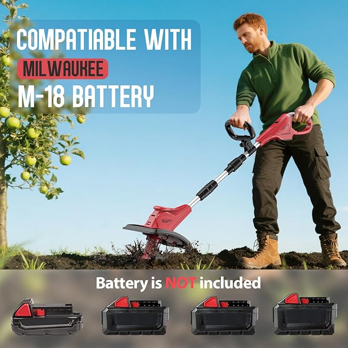 Cordless Tiller Cultivator for Milwaukee 18V Battery (Tool Only), 310RPM Electric Rototiller Garden Tools with 40 Steel Tines, 9.1In Tilling Width & 6.3In Depth Tiller for Gardening, Folding Design