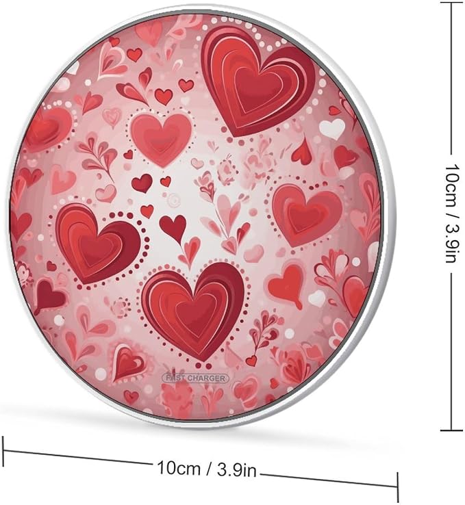 Valentine Pattern Wireless Charger 10W Fast Charging Pad Anti-Slip Qi Certified Wireless Charging Pad Charging Station Portable Phone Charger for All Wireless Charging Smartphone