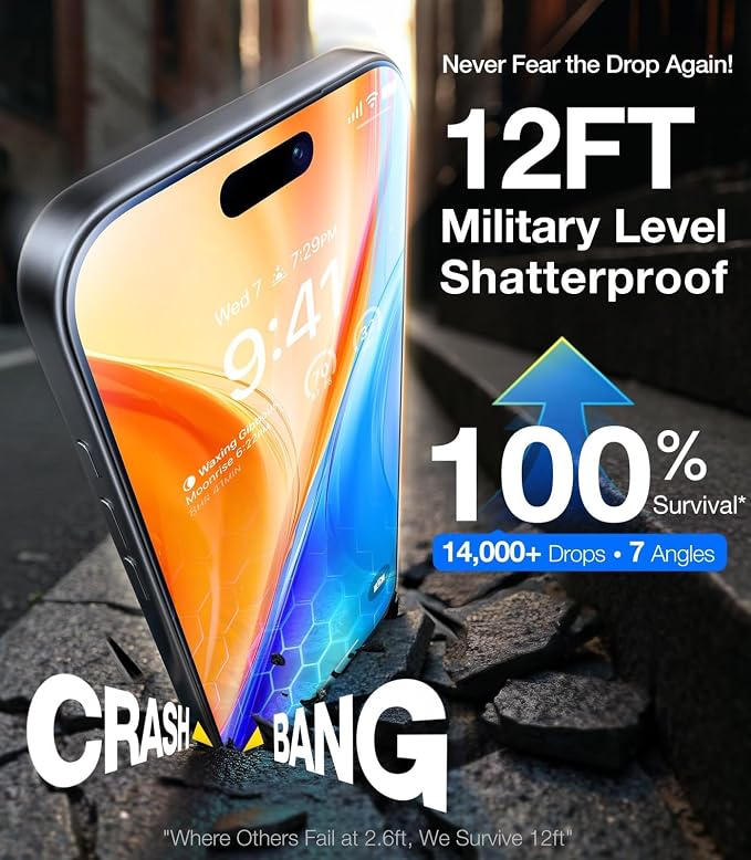 UltraGlass Unbreak Top 9H+ Glass for iPhone 15 Screen Protector (12FT Military Grade Shatterproof &amp Longest Durable) Screen Protector iPhone 15 Tempered Glass Full Coverage 2 Pack