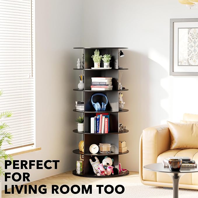 SpaceAid 6 Tier Rotating Shoe Rack Tower, Spinning Shoe Display Lazy Susan, Revolving 360 Shoe Rack Storage Round Carousel, Vertical Handbag Rotate Shoes Closet Organization (6-Tier Black)