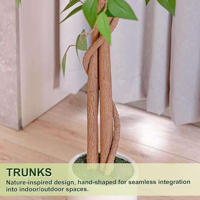 5FT Artificial Ficus Tree with White Planter, Realistic Faux Silk Indoor Outdoor Plant for Home Office Living Room, Porch, Garden Decor