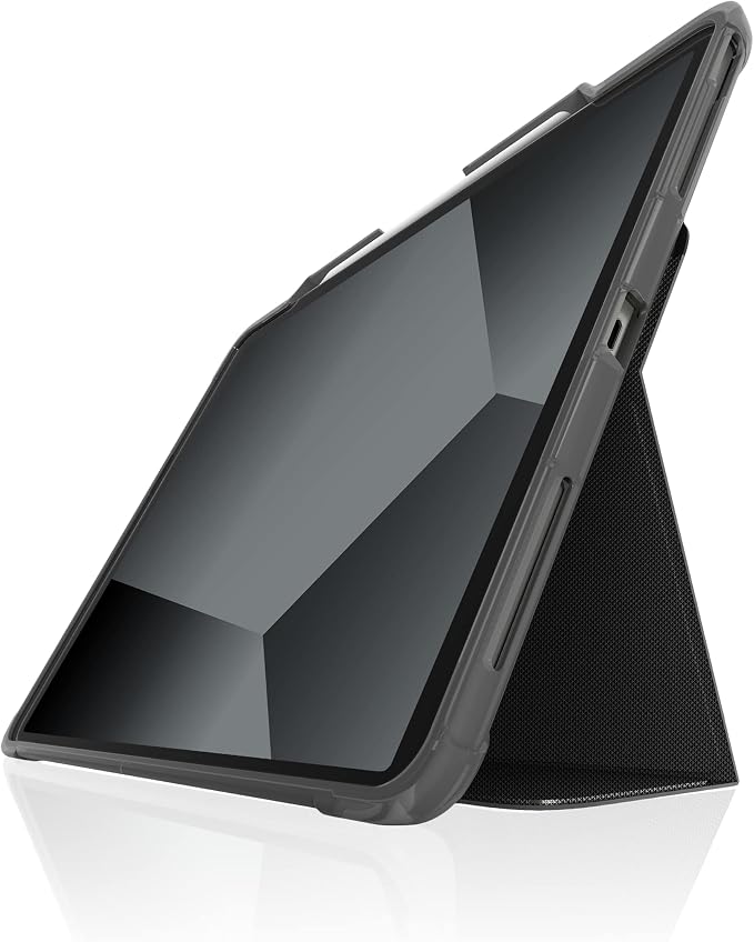 STM Dux Plus for iPad Pro 12.9 (3rd-6th Gen): Ultra Protective Lightweight with Clear Back Apple Pencil Holder Battery Saving On/Off Cover - Black