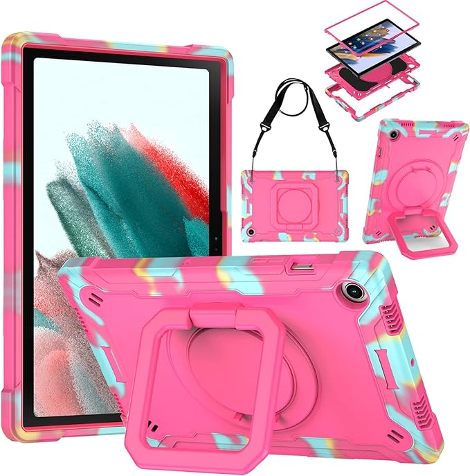 DETUOSI Galaxy Tab A8 Case - Shockproof with 360 Stand &amp Strap Heavy Duty for SM-X200/X205/X207 Black