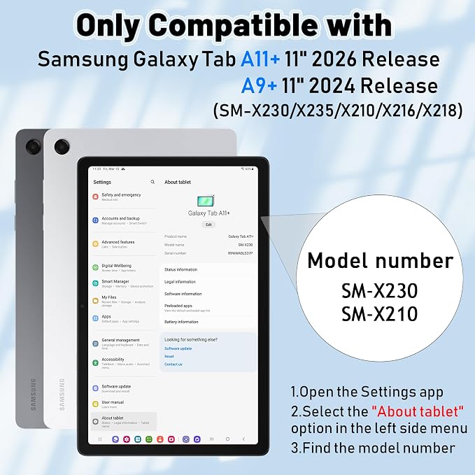 Case for Samsung Galaxy Tab A11+/A11 Plus 11” 2026 Samsung Galaxy Tab A9+/A9 Plus 11” 2024 Model Heavy Duty Shockproof Hard High Impact Protective Case Black