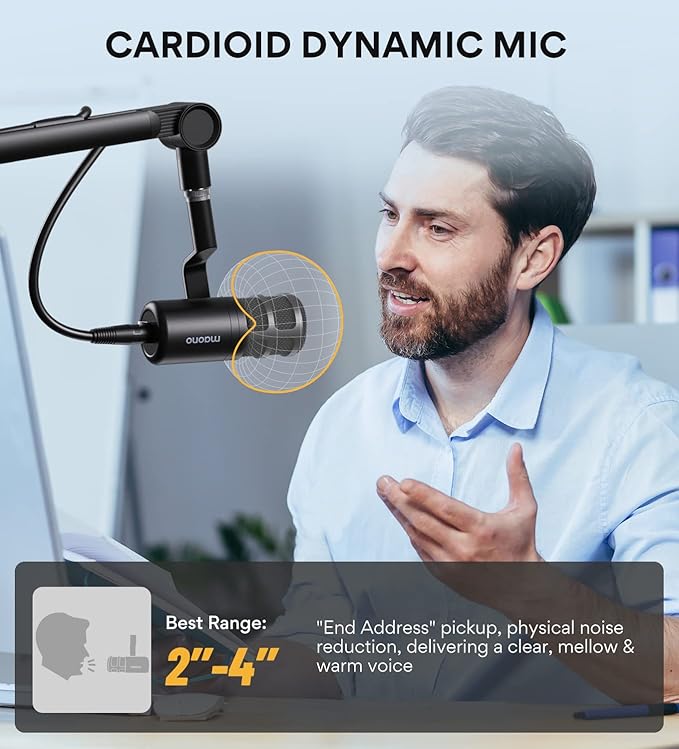 MAONO XLR Podcast Microphone, Cardioid Studio Dynamic Mic for Vocal Recording, Streaming, Voice-Over, Voice Isolation Technology, Metal Mic, Works for Audio Interface, Mixer, Sound Card-PD100