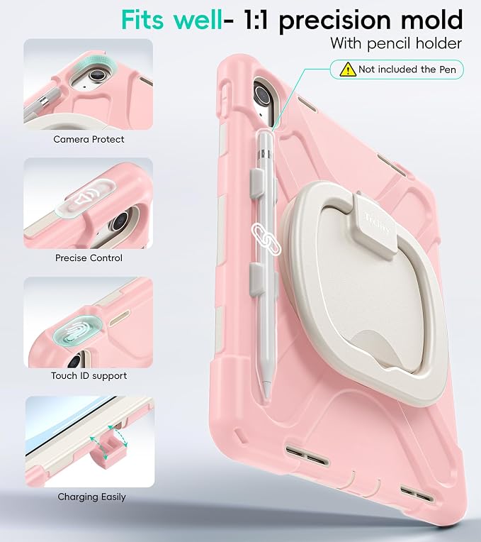 Case for iPad (A16) 11th/10th Generation - 2025/2022 (11″/10.9″) | 4 Layers Drop Protection iPad Case with Screen Protector 360° Rotating Stand Shoulder Strap Pencil Holder Black