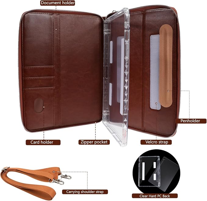 Case for Samsung Galaxy Tab S10 Lite / S10 FE / S9 FE 10.9-Inch / S9 11 | PU Leather / Zipper Bag / Clear Back Case / Hand Strap / Shoulder Strap / S-Pen Holder / Stand Cover