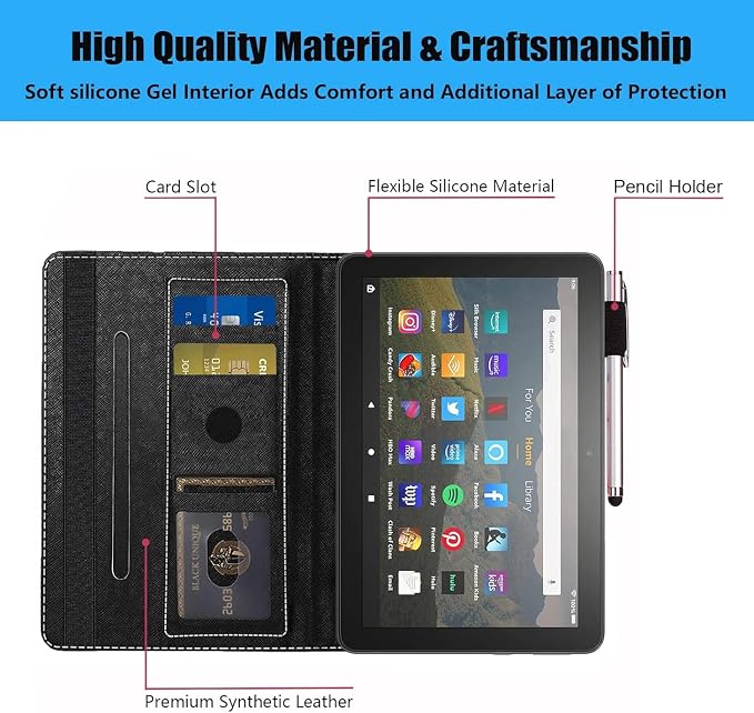 Case for Amazon Kindle Fire HD 8/Fire HD 8 Plus Tablet (12th/10th Generation 2024/2022/2020 Release) - PU Leather Folio Cover with Smart Auto Wake/Sleep Bald Eagle