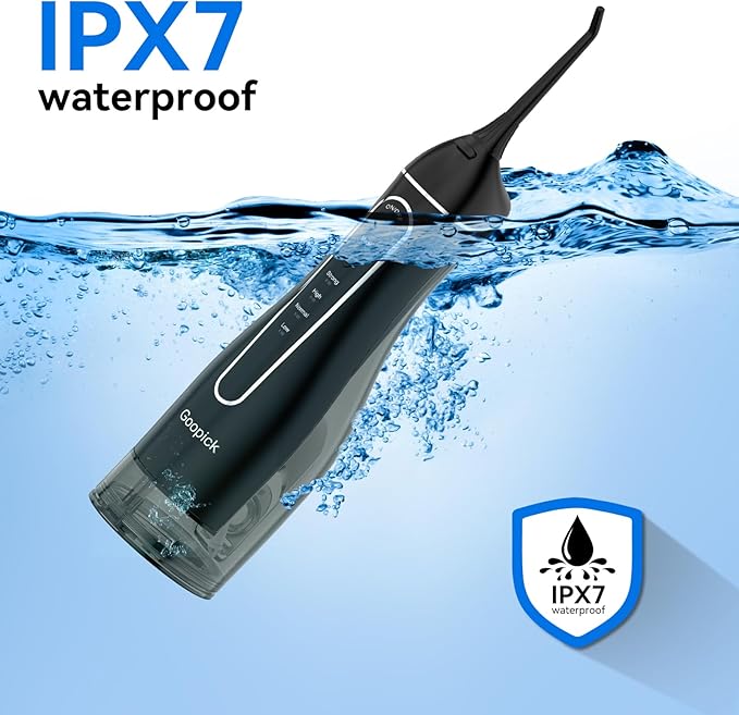 Cordless Portable Water Flosser with 300ML Tank: Rechargeable Oral Irrigator with 5 Tips for Travel, Braces Care and Sensitive Gums, IPX7 Waterproof Teeth Cleaning Device(Black)