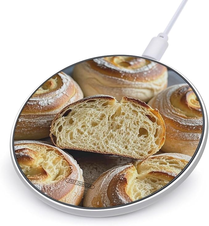 Painted Bread Wireless Charger Portable 10W Fast Wireless Charging Pad Compatible with Phone Ultra-Thin Charging Station Lightweight Charger Mat for Travel Home Office Desk