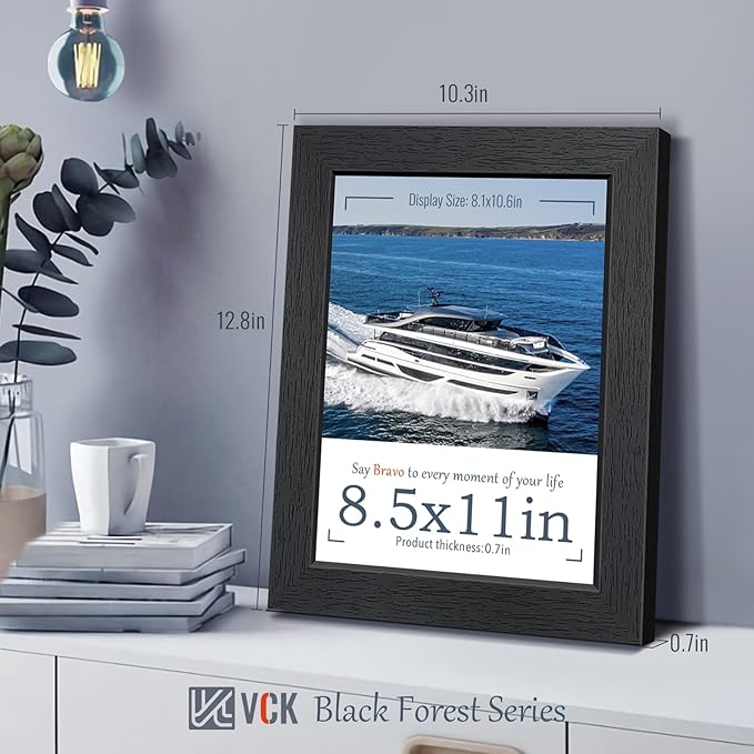 VCK 8.5x11 Certificate Frame, Black Wood 8 1/2 x 11 Picture Diploma Document Frames for Wall and Tabletop, 2 Pack