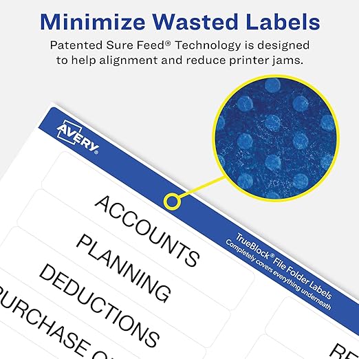 Avery TrueBlock File Folder Labels, 2/3" x 3-7/16", White, 5 Packs, 7,500 Printable Labels Total (5366)