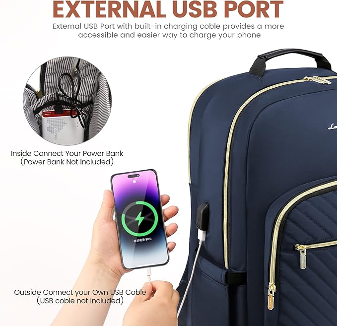 LOVEVOOK Laptop Backpack for Women 15.6 inch,Cute Womens Travel Backpack Purse,Professional Laptop Computer Bag,Waterproof Work Business College Teacher Bags Carry on Backpack with USB Port,Navy Blue