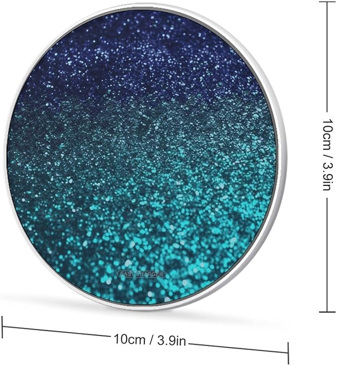 Teal Glitter Wireless Charger 10W Qi-Certified Fast Wireless Charging Pad with USB Cable &amp LED Indicator Fashion Charger Mat Portable Charging Station for All Qi-Enabled Phones