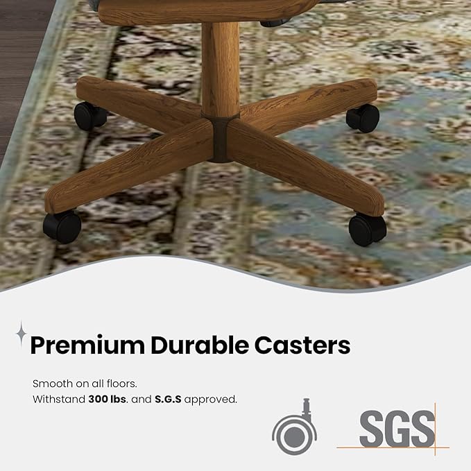 Chromcraft Douglas Set of 2 Casual Dining Chairs Classic Swivel Tilt Dinning Chairs with Casters, Wooden Arm Metal Pedestal Base Chairs with Rolling Wheels for Kitchen & Dining Room