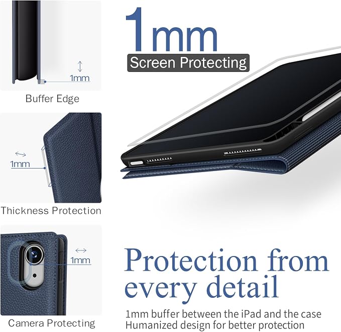 Antbox Case for iPad (A16) 11th (11'')/ 10th Generation (10.9'') Black | High Grade Skin-Touch Vegan Leather Built-in Pencil Holder Auto Sleep/Wake Function