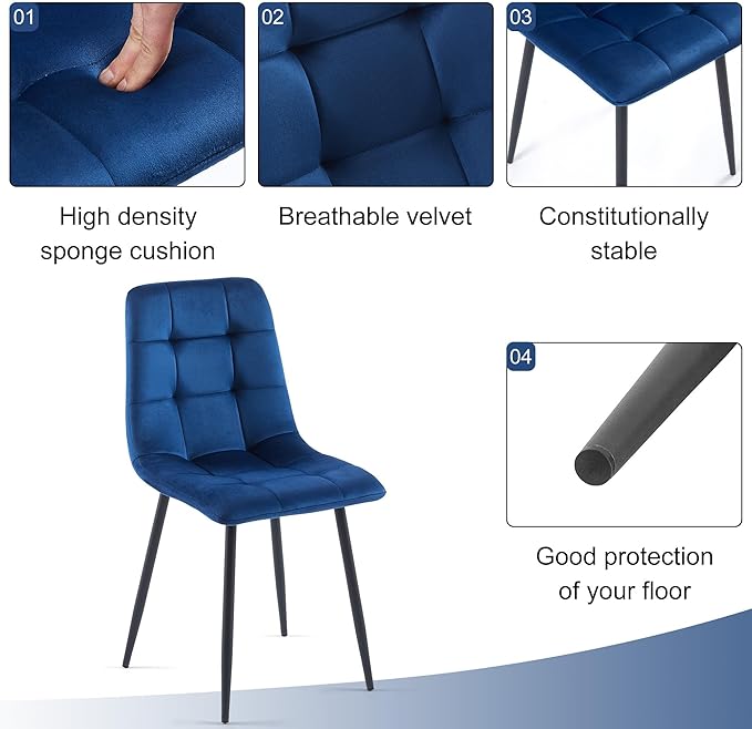 5-Piece Round Dining Table Set - Kitchen Table Chairs Set of 4 with Blue Velvet Upholstered Chairs -Dining Table Set for 4