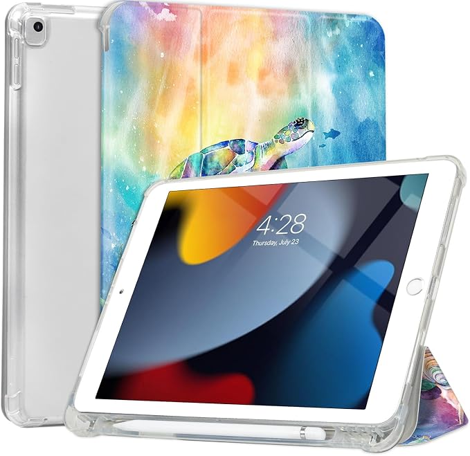 Lokigo for iPad 9th/ 8th/ 7th Generation Case 10.2 Inch (2021/2020/2019 Release) iPad Air 10.5 (3rd Generation) 2019 /Pro 10.5 2017 Case with Translucent Hard Shell Back -Flowers