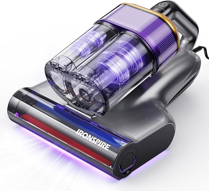 Bed Vacuum Cleaner, Mattress Vacuum with 2 Roller Brushes 253.7nm UV-C Light & Ultrasonic,145°F Heat, HEPA Filter, 18kPa Suction 650W Powerful Handheld Vacuums for Dust & Pet Hair(Corded)