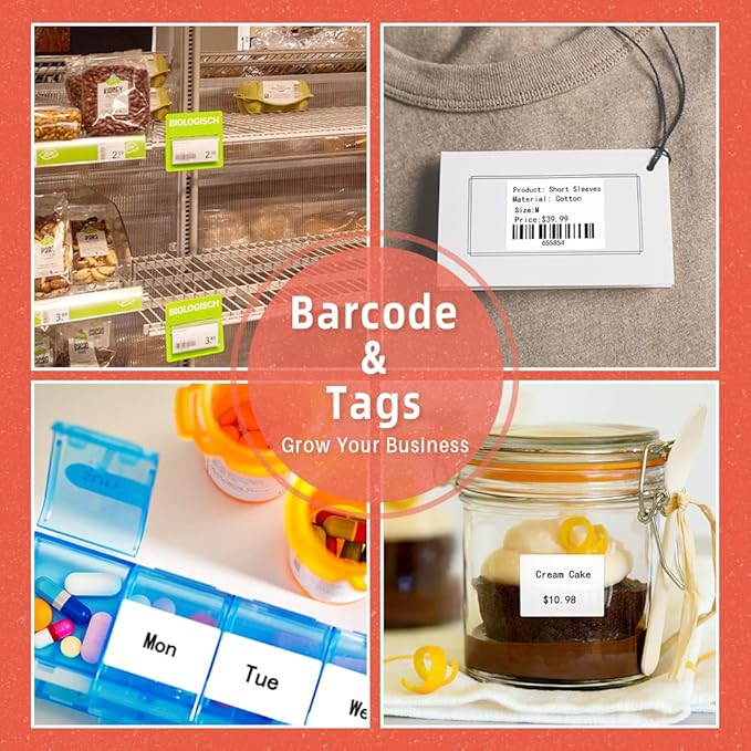 960 pcs Thermal Sticker Barcode Label Paper, Phomemo Multi-Purpose Self-Adhesive Tag for M110/M220/M108/M250/M260/M120/M150 Label Maker Machine, 1.18'' x 0.78"(30X 20mm),320 Pcs/Roll, Black on White