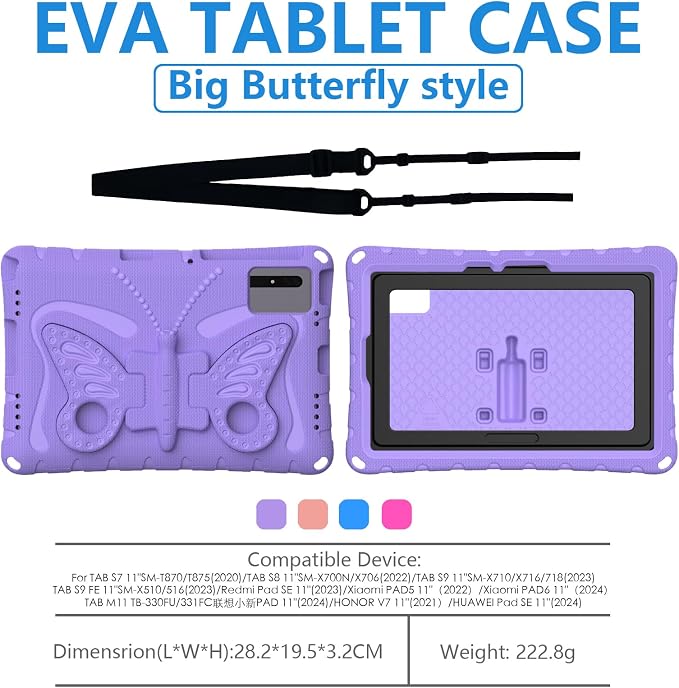 for Samsung Galaxy S9/S9FE/S8/S7 11 Butterfly Wings Kickstand Kids Girl Tablet Case EVA Material Light Weight Shockproof Kids Case for Lenovo M11 Xiaomi PDA 5/6 Redmi Pad SE (Blue)